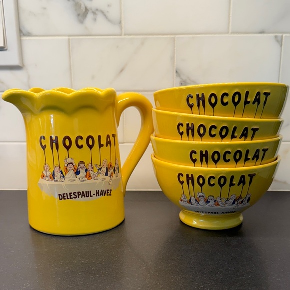 JARS 🇫🇷 FRANCE CERAMISTES CHOCOLAT DELESPAUL-HAVEZ Pitcher + Bowls Set - Picture 1 of 5